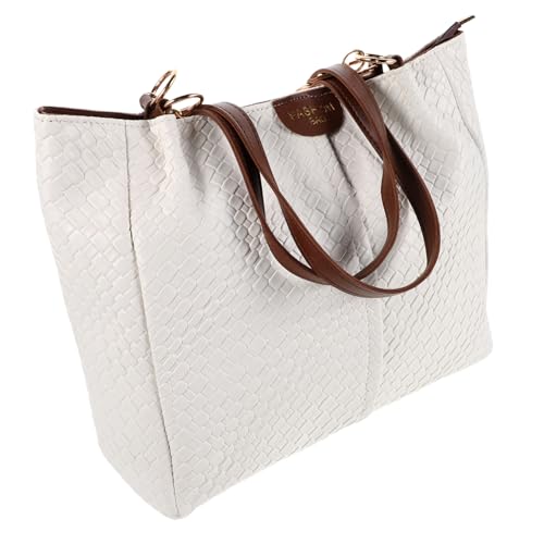 LRXIYODE PU Handtasche Damen Geflochtenes Muster Ergonomischer Schulterriemen Leicht Tragbar Viel Stauraum Umhängetasche Für Alltag Büro Sommer Weiß Braun von LRXIYODE