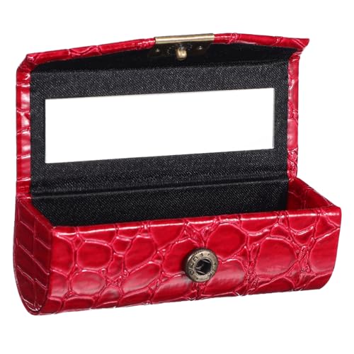 LRXIYODE PU Leder Lippenstift Etui Rot mit Spiegel Lippenstiftbox für Damen Sicherer Halter Tragbarer Kosmetik Organizer Stilvolles Make Up Accessoire für Geldbörse und Reisen von LRXIYODE