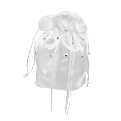 LRXIYODE Pearl Rhinestone Satin Braut Handtasche Drawstring Hochzeit Geschenkbeutel Kleine Candy Bag Damen Umhängetasche für Brautjungfern und Festlichkeiten Weiß von LRXIYODE