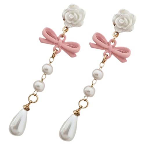LRXIYODE Perlen tropfen ohrringe Blume mit Quaste Damen Ohrhänger Elegant Alloy Blumendekor Einzigartiges Design für Festliche Anlässe und Alltag Silberstift von LRXIYODE