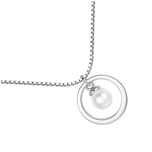 LRXIYODE Perlenkette Damen Sterling Silber Clavicle Halskette mit Rundem Perlenanhänger Modischer Schmuck für Frauen Vielseitig Kombinierbar Schlichtes Design für Alltag und Geschenk von LRXIYODE