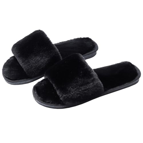 LRXIYODE Plüsch Hausschuhe Schwarz Weiche Anti rutsch Slipper mit Komfortsohle Flauschige Leichte Indoor Schuhe für Damen und Herren Bequeme Atmungsaktive Fußbekleidung für Zuhause von LRXIYODE