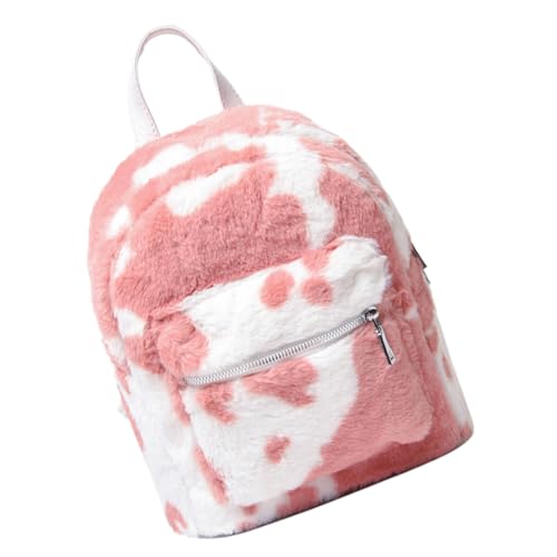 LRXIYODE Plüsch Mini Rucksack Damen Mädchen Verstellbarer Schultergurt Modischer Kuhmuster Rucksack Weicher Vielseitiger Kompakter Freizeitrucksack für Alltag und Reisen von LRXIYODE