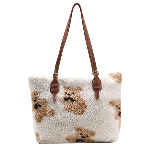 LRXIYODE Plüsch Schultertasche Damen Großes Fassungsvermögen Umhängetasche Modisch Casual Tote Bag für Alltag Einkaufen und Arbeit Weiß Design von LRXIYODE