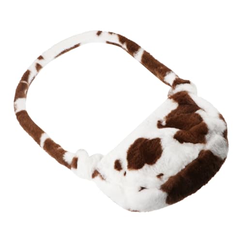 LRXIYODE Plüsch Schultertasche Damen Umhängetasche Kuscheliges Material Mittlere Alltagstasche Braun Vintage Muster von LRXIYODE