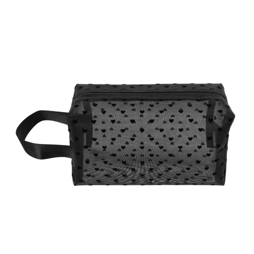 LRXIYODE Portable Kosmetiktasche aus Mesh Große Kapazität Handliche Make Up Organizer Tasche mit Trendigem Herzmuster Transparent Leicht zu Reinigen für Reisen und Alltag von LRXIYODE
