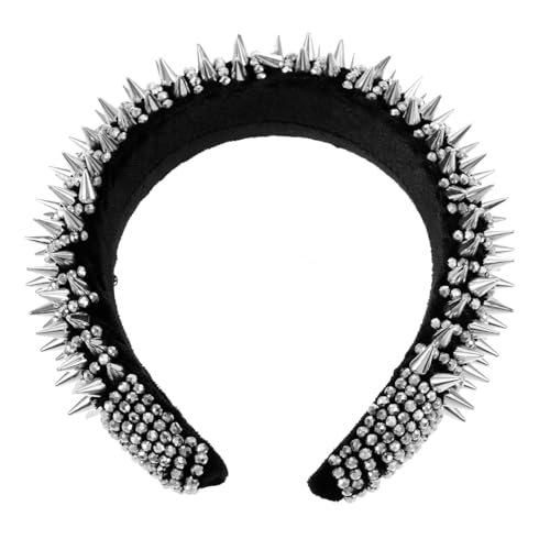 LRXIYODE Punk Stil Damen Haarreif mit Weißen Kristall nieten Gepolstertes Dünnes Stirnband Robustes Haarschmuck accessoire für Party und Alltag Wiederverwendbar von LRXIYODE