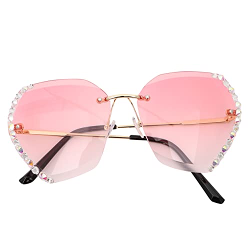 LRXIYODE Randlose Damen Sonnenbrille mit Kristallsteinen Uv Schutzbrille Leichte Party und Alltagsbrille Gold Rosa Elegantes Design Kreative Trendige Eyewear Accessoires LRXIYODE Randlose Damen Sonnenbrille mit Kristallsteinen Uv Schutzbrille Leichte Party und Alltagsbrille Gold Rosa Elegantes Design Kreative Trendige Eyewear Accessoires von LRXIYODE