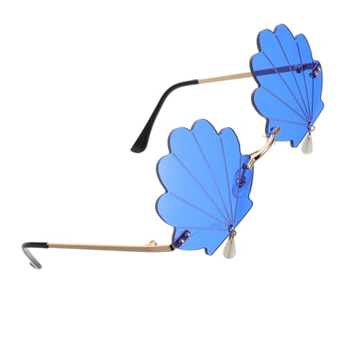 LRXIYODE Randlose Damen Sonnenbrille mit Muschel anhänger UV schutz Modisch Vielseitig für Sommerpartys und Outdoor events Stilvolles Auffälliges Party accessoire von LRXIYODE