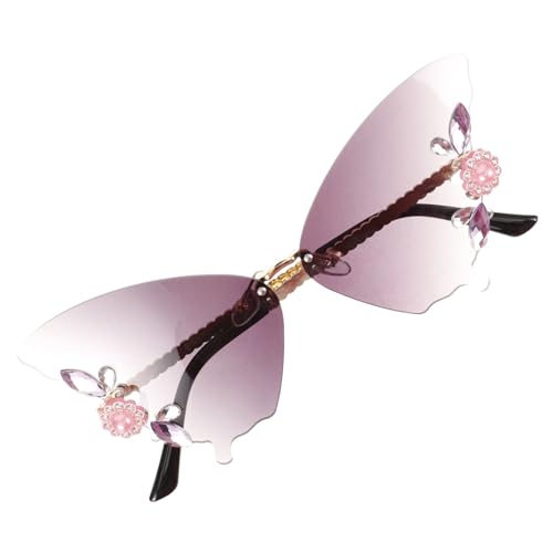 LRXIYODE Randlose Schmetterlings Sonnenbrille mit Funkelnden Verzierungen Leichte Partybrille für Frauen Trendiges Festival Accessoire und Dekobrille für Unvergessliche Events von LRXIYODE