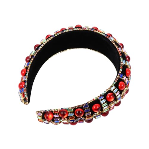 LRXIYODE Retro Haarschmuck Haarreif mit Strasssteinen Gepolstertes Breites Haarband im Chinesischen Palaststil für Mädchen und Frauen Modischer Leichter Kopfschmuck in Rot von LRXIYODE