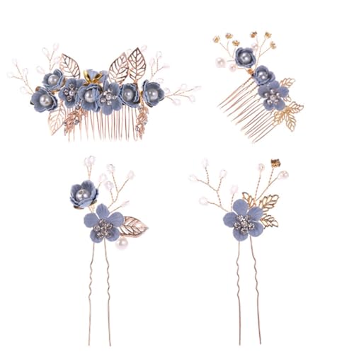 LRXIYODE Retro Haarschmuck mit Metallblättern Perlen und Strass Haarkamm und Haarnadeln für Damen Eleganter Hochzeitsschmuck Vielseitig Einsetzbar für Party und Fest Blau LRXIYODE Retro Haarschmuck mit Metallblättern Perlen und Strass Haarkamm und Haarnadeln für Damen Eleganter Hochzeitsschmuck Vielseitig Einsetzbar für Party und Fest Blau von LRXIYODE