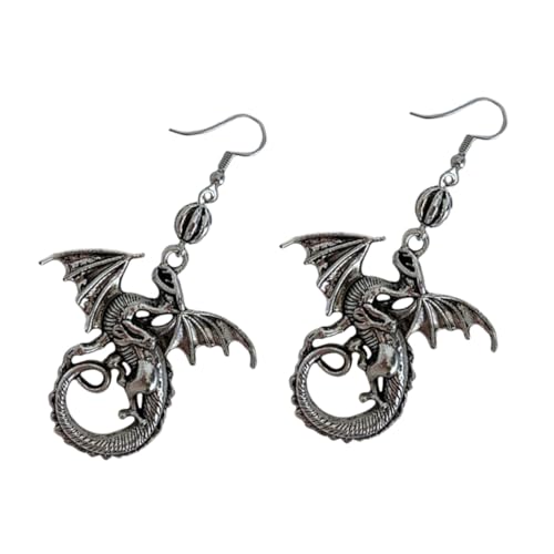 LRXIYODE Retro Lange Damen Ohrringe mit Drachen Design Leicht und Punkig Silberfarbene Ohrhänger für Teenager und Frauen Einzigartiger Vintage Schmuck für Vielseitige Outfits von LRXIYODE