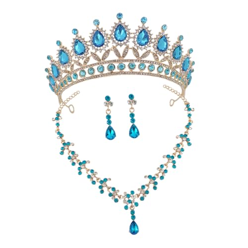 LRXIYODE Rhinestone Kristallkrone Brautschmuck mit Tiara Halskette und Ohrringen Elegantes Schmuckset für Hochzeit Geburtstag Festbankett Leicht und Komfortabel zu Tragen von LRXIYODE