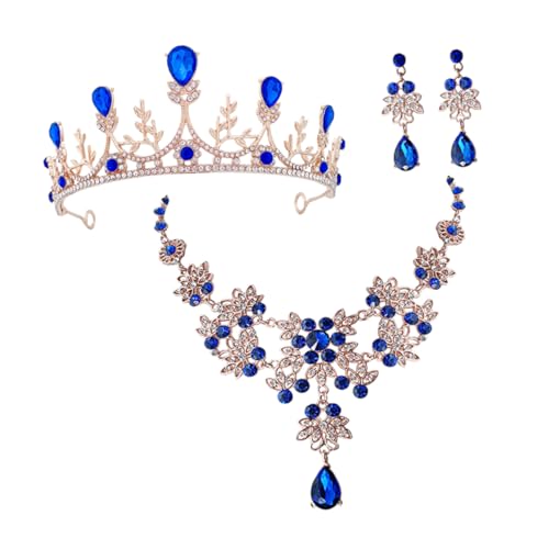 LRXIYODE Rhinestone Kronen Schmuckset für Frauen Brautschmuck Set mit Blauer Tiara Halskette und Ohrringen Elegantes Design für Hochzeit Geburtstag Party und Festliche Anlässe von LRXIYODE
