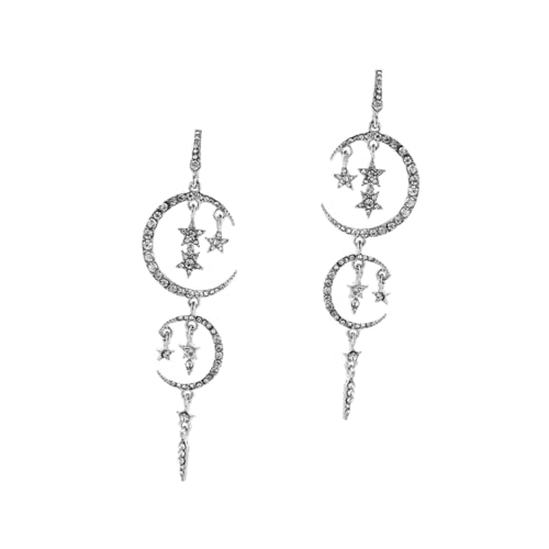 LRXIYODE Romantische Lange Ohrhänger mit Mond und Sternanhänger Funkelnde Strassohrringe für Damen Eleganter Ohrschmuck für Festliche Anlässe und Alltag von LRXIYODE