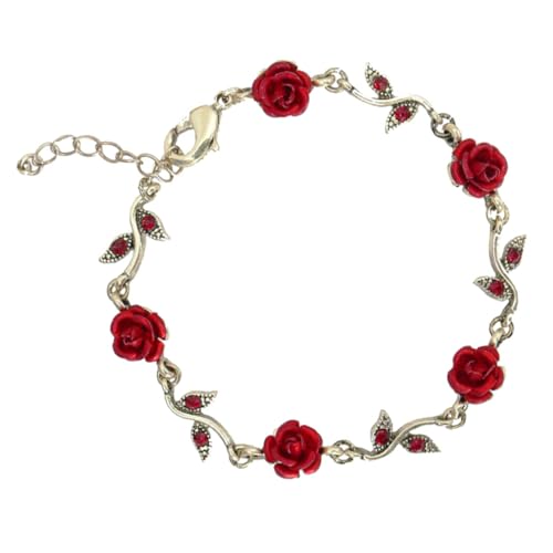LRXIYODE Romantisches Rotes Rosen Armband Damen Charm Blume Vintage Schmuck Valentinstag von LRXIYODE