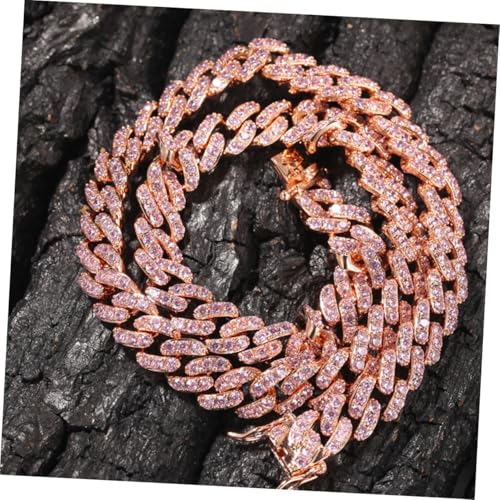 LRXIYODE Rosa Vergoldete Link Kette Herren Modische Clavicle Halskette mit Glitzernden Strasssteinen Leichte Attraktive Schmuck für Männer und Jungen von LRXIYODE