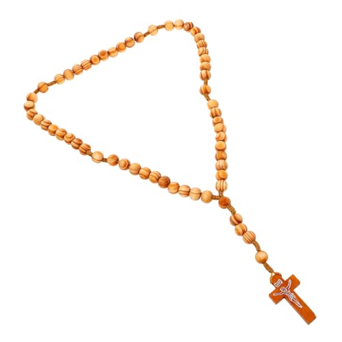 LRXIYODE Rosary Necklace Herren Damen Natürliche Holzperlen Gebetskette mit Kreuzanhänger Reusable Holz Schmuck für Alltag Party Büro Reise von LRXIYODE