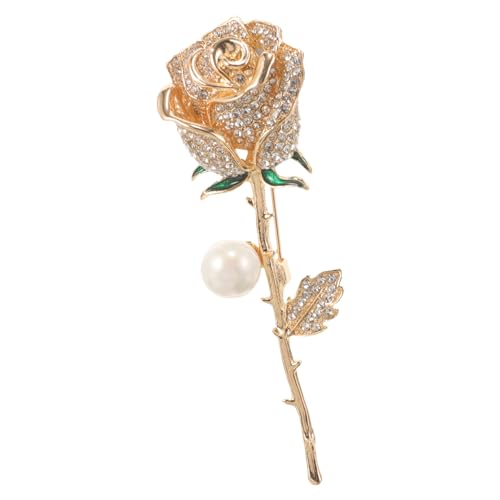 LRXIYODE Rosenblüten Brosche Goldene Perlen Anstecknadel Damen Schmuck Leicht Komfortabel Strapazierfähig Für Jacken Pullover Schals Accessoire von LRXIYODE
