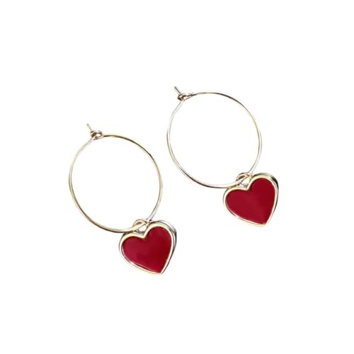LRXIYODE Rote Herz Ohrringe Damen Ear Drop Ohrhänger Circle Design Modisch Schlicht Vielseitig für Alltag Party von LRXIYODE