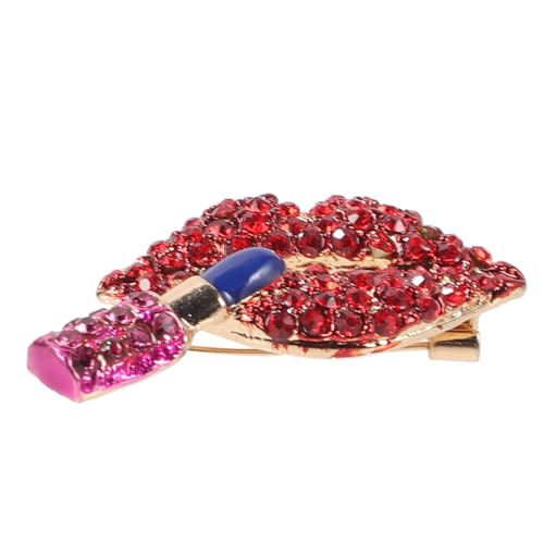 LRXIYODE Rote Lippen Brosche mit Strass Lipstick Design Modische Anstecknadel für Damen Glatte Oberfläche Elegantes Schmuckaccessoire für Kleidung Party Hochzeit und Geschenk von LRXIYODE