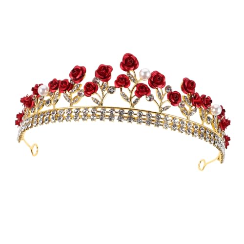 LRXIYODE Rote Rosenkrone mit Funkelnden Strasssteinen Leichter Legierungs diadem Kopfschmuck Romantisches Braut accessoire für Hochzeit Party und Festliche Anlässe von LRXIYODE