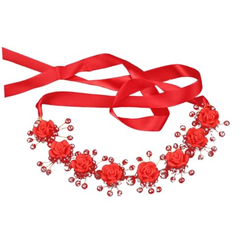 LRXIYODE Roter Braut Blumenkranz Haarschmuck Damen Handgefertigter Polymer Clay Haarkranz Leichtes Party Haarband Cosplay Kopfschmuck Für Hochzeit Karneval Festliche Anlässe von LRXIYODE