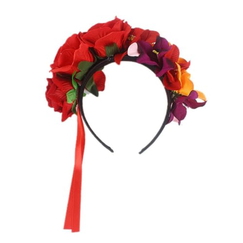 LRXIYODE Rotes Blumenstirnband mit und Modischer Haarschmuck für Frauen Halloween Festival Kopfschmuck Geeignet für Partys Cosplay Strandurlaub und Festliche Anlässe von LRXIYODE