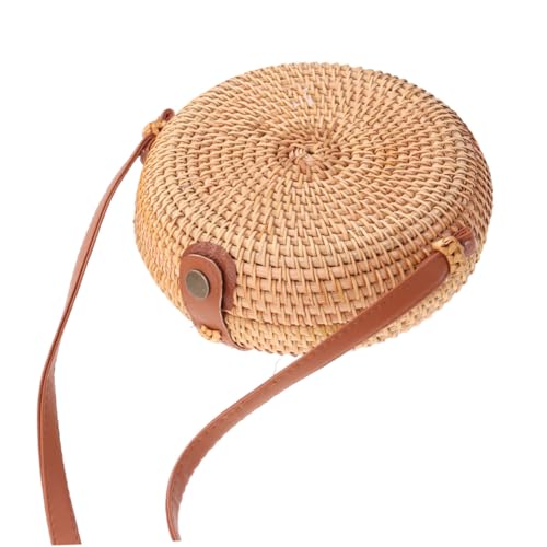 LRXIYODE Runde Rattan Tasche Damen Handgefertigt Casual Schultertasche Crossbody Bag Mini Umhängetasche für Strand Reise und Alltag von LRXIYODE