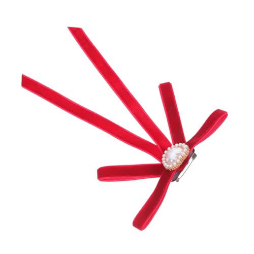 LRXIYODE Samtbrosche Damen Schleifen Brosche mit Herzperle Vorgebundene Anstecknadel Weinrot Weicher Samt Elegantes Accessoire für Hochzeit Party und Alltag von LRXIYODE