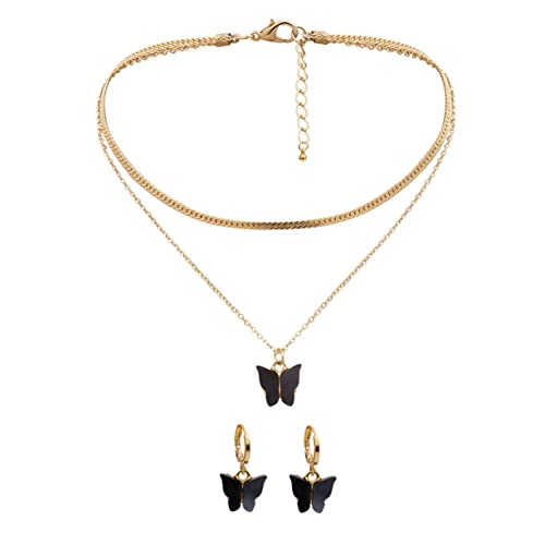 LRXIYODE Schmetterlinge Halskette Ohrringe Set Elegantes Damenschmuckset Modisches für Besondere Anlässe Stilvoller Modeschmuck für Look von LRXIYODE
