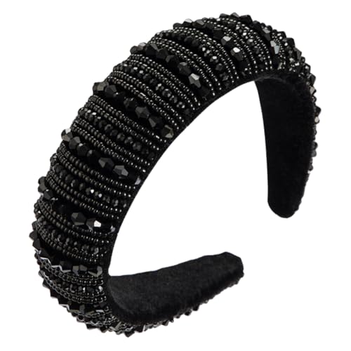 LRXIYODE Schwarzes Breites Haarband mit Langlebigem Strassbesatz Dekoratives Stirnband für Damen Modischer Haarschmuck für Party Festliche Anlässe und Besondere Momente von LRXIYODE