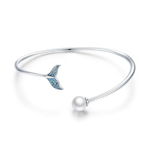 LRXIYODE Silber Armband für Frauen Stilvolles Offenes Design Form Blauen Meerjungfrauen Schwanzschuppe für Besondere Anlässe Langlebig Vielseitig für Täglichen von LRXIYODE