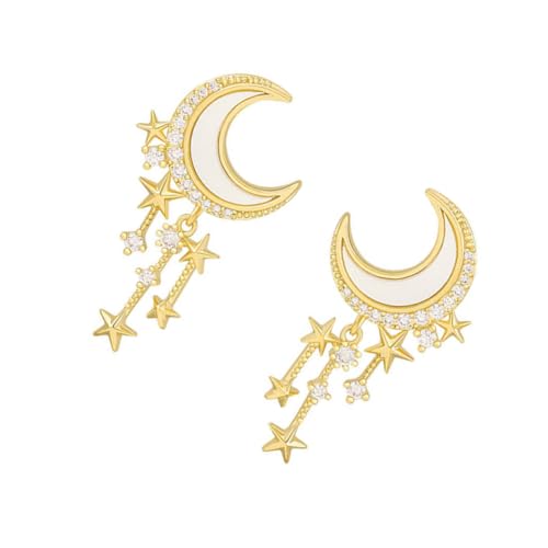 LRXIYODE Silber Ohrstecker mit Mond und Stern Anhänger Funkelnde Strass Quasten Ohrringe für Damen Leichte Langlebige Ohrhänger Geeignet für Hochzeit Party und Alltag von LRXIYODE