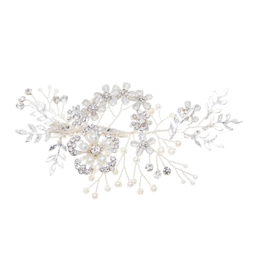 LRXIYODE Silberfarbene Haarklammer mit Strasssteinen und Künstlichen Perlen Eleganter Brautschmuck für Hochzeit und Party Zarte Metallhaarnadel für Damen Festhaltender Vintage Haar Clip von LRXIYODE