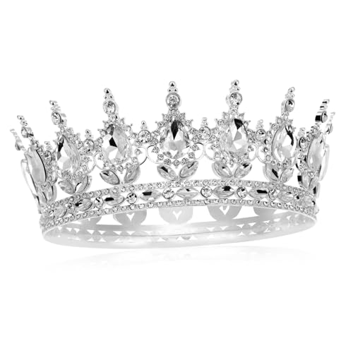 LRXIYODE Silberfarbene Legierung Strass Krone Damen Tiara Kopfbedeckung für Hochzeit Braut Party und Alltag von LRXIYODE