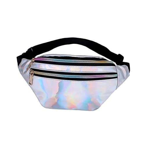 LRXIYODE Silberne Multifunktionale Bauchtasche Glänzende Hüfttasche mit Crossbody Design Vielseitige Damen Gürteltasche für Reisen Freizeit Wandern und Alltag Kompakte Aufbewahrungstasche von LRXIYODE
