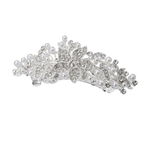 LRXIYODE Silberner Haarschmuck mit Strass und Perlen Eleganter Haarclip für Damen Langlebige Haarnadel Vielseitiges Accessoire für Hochzeit Party und Alltag Stilvoller Barrette Haarpin von LRXIYODE