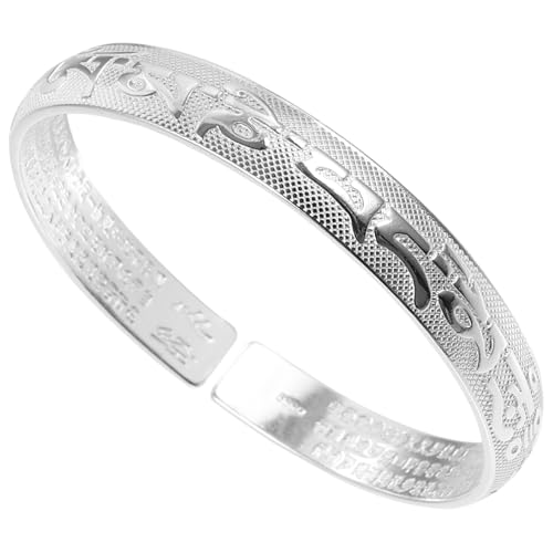 LRXIYODE Silberner Kupfer Armreif Herren Cuff Armband mit Buddha Gravur Langlebig Leicht Komfortabel Breit Modischer Unisex Schmuck für Alltag und Besondere Anlässe von LRXIYODE