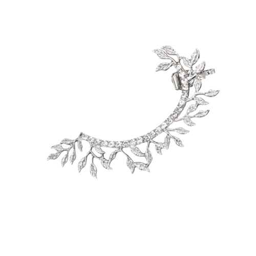 LRXIYODE Silberner Ohrclip Baumblatt Ohrstecker mit Strass Nickelfreier Metall Brautohrring Einzeln für Damen und Mädchen Eleganter Schmuck für Hochzeit Party kein Piercing Nötig von LRXIYODE