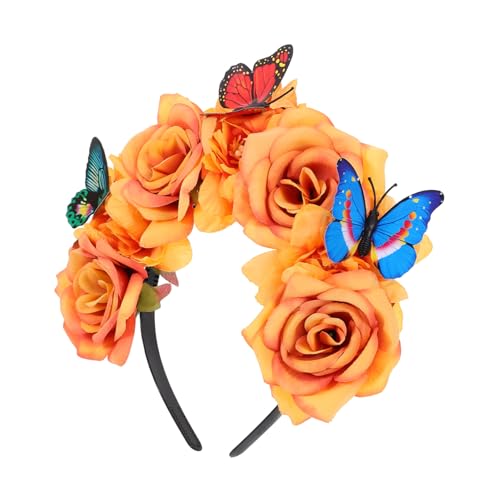 LRXIYODE Simulierte Blumenhaarreif mit Schmetterlingsdesign Elastisches Verstellbares Kopfband Dekoratives Haar Accessoire für Halloween Cosplay Party und Festliche Anlässe Damen Haarreif von LRXIYODE