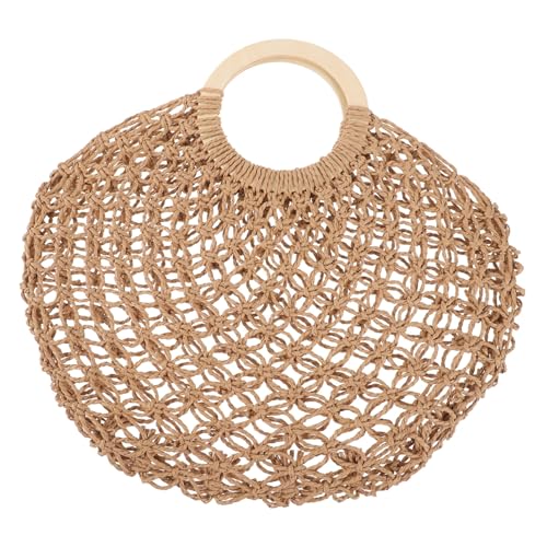 LRXIYODE Sommerliche Strohtasche Damen Große Kapazität Leichte Handgewebte Strandtasche aus Stroh und Holz Modische Boho tasche für Alltag Reisen und Strand Stilvoll und Praktisch von LRXIYODE