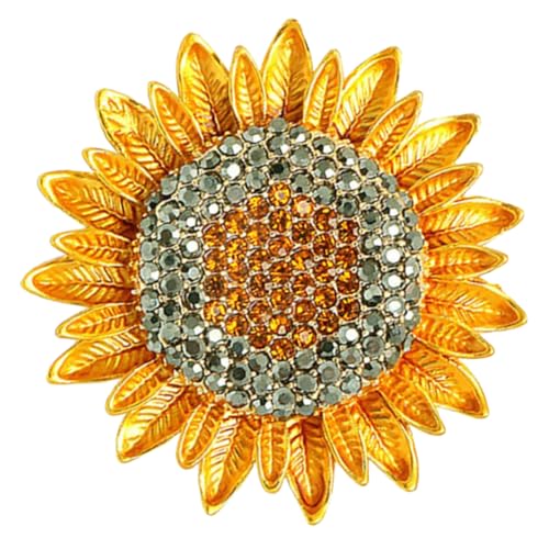 LRXIYODE Sonnenblumen Brosche Damen Glänzende Strass Blume Anstecknadel Modeaccessoire für Pullover Schals Kleider Party Schmuck von LRXIYODE