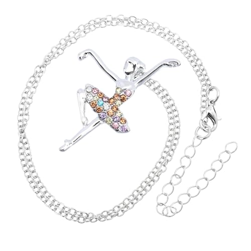 LRXIYODE Statement Halskette für Damen mit Funkelnden Kristallen Bunte Choker Halskette mit Tanzender Mädchen Anhänger Eleganter Modeschmuck für Alltag und Festliche Anlässe von LRXIYODE