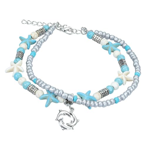 LRXIYODE Strand Fußkettchen Damen Muschel und Stern Anhänger Verstellbares Boho Armband Handgefertigt Leichtes Beach Jewelry für Frauen und Mädchen Sommerlicher Surfer Stil von LRXIYODE