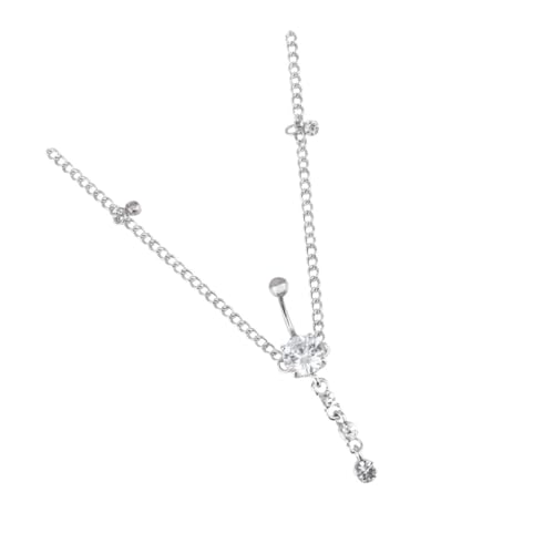 LRXIYODE Strass Bauchkette mit Weißen Zirkonia Anhänger Dünne Körperkette Damen Verstellbarer Taillengürtel aus Metall Glänzender Körperschmuck für Party Hochzeit und Alltag von LRXIYODE