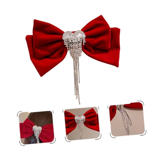 LRXIYODE Strassbesetzte Bowknot Haarklammer mit Rotem Herz und Quaste Rutschfester Haarschmuck für Damen Starker Halt für Dickes und Dünnes Haar Eleganter Clip für Alltag und von LRXIYODE