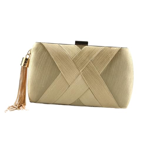 LRXIYODE Tassel Abendtasche Damen Clutch Handtasche für Hochzeit Party Braut Cocktail Satin Pouch in Hellgold mit Stilvollem Design für Festliche Anlässe von LRXIYODE