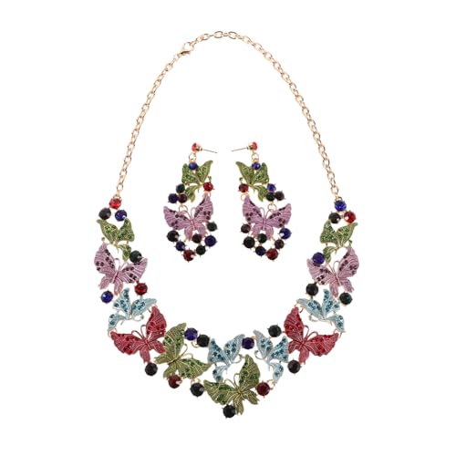 LRXIYODE Teiliges Schmetterling Schmuckset Damen Statement Halskette Ohrringe Hypoallergen Öl Einlege Technik Banquet Gala Schmuck Accessoire von LRXIYODE